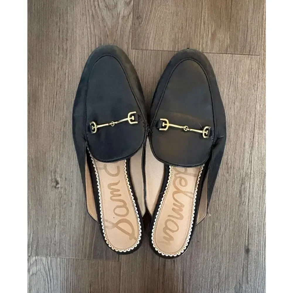 Sam Edelman Black Leather Linnie Mules Slides Shoes Sz 9 Effortless Classic Chic